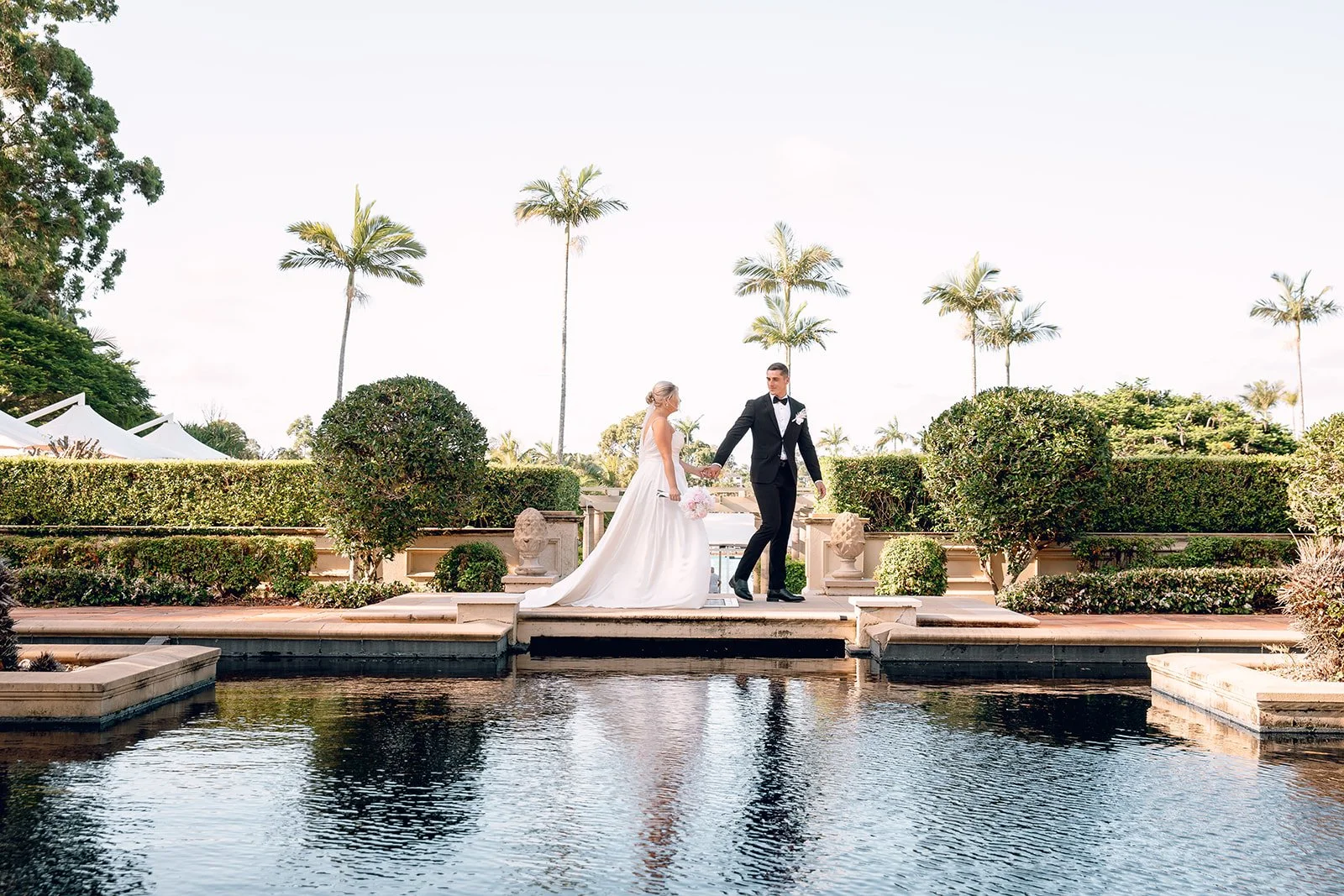 Wedding Couple at Water Feature