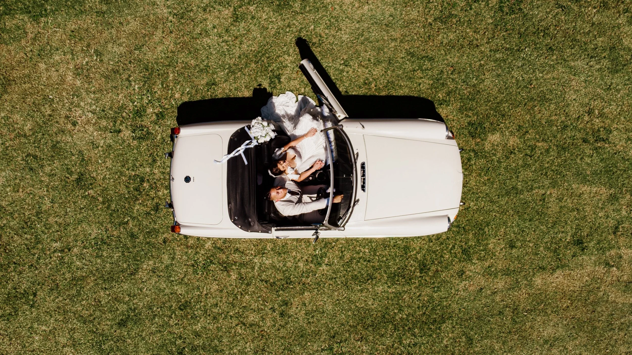 Drone Image Over Wedding Car