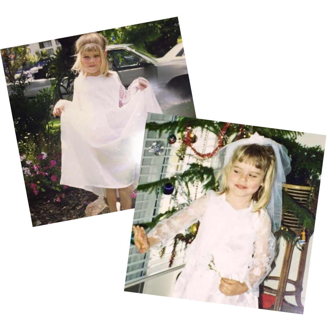 Kate as a young girl, dressed as a bride